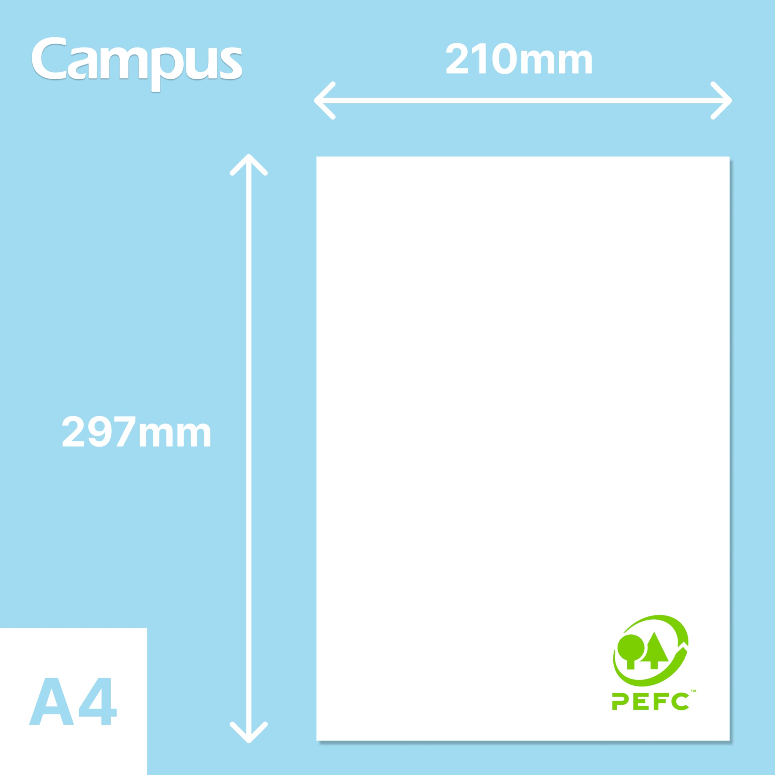 Campus - Papier A4 Multiusage, 2500 Feuilles 80g pour Imprimantes Laser, Jet d'Encre et Photocopieurs, pour Bureau et Maison, Écologique Certifié PEFC (80g, lot de 2500)