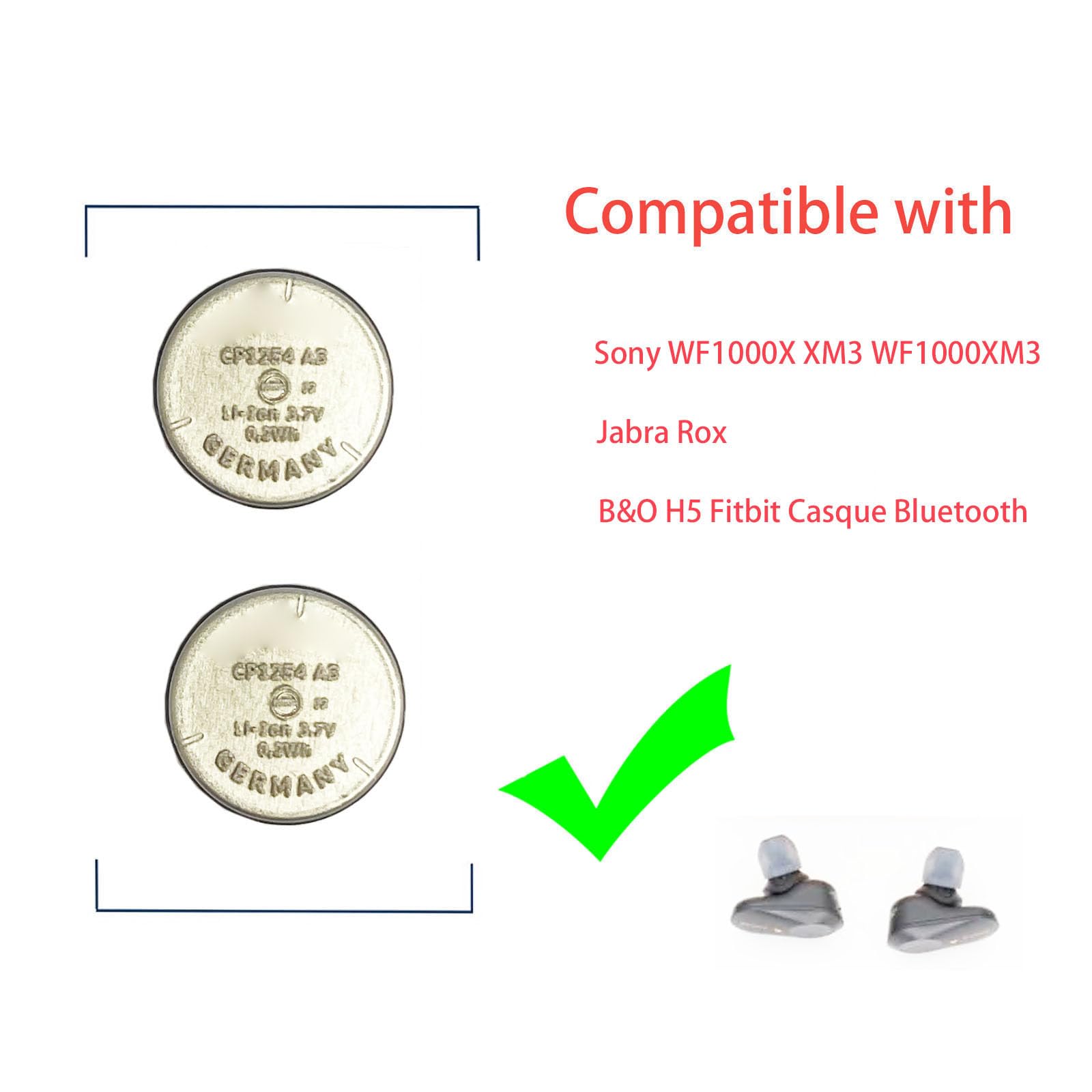 2 Batterie CP1254 A3 Per Auricolari Bluetooth Sony WF-1000X, WF-XB700, WF-SP700N, WF-SP900 E Galaxy Buds Live/Buds