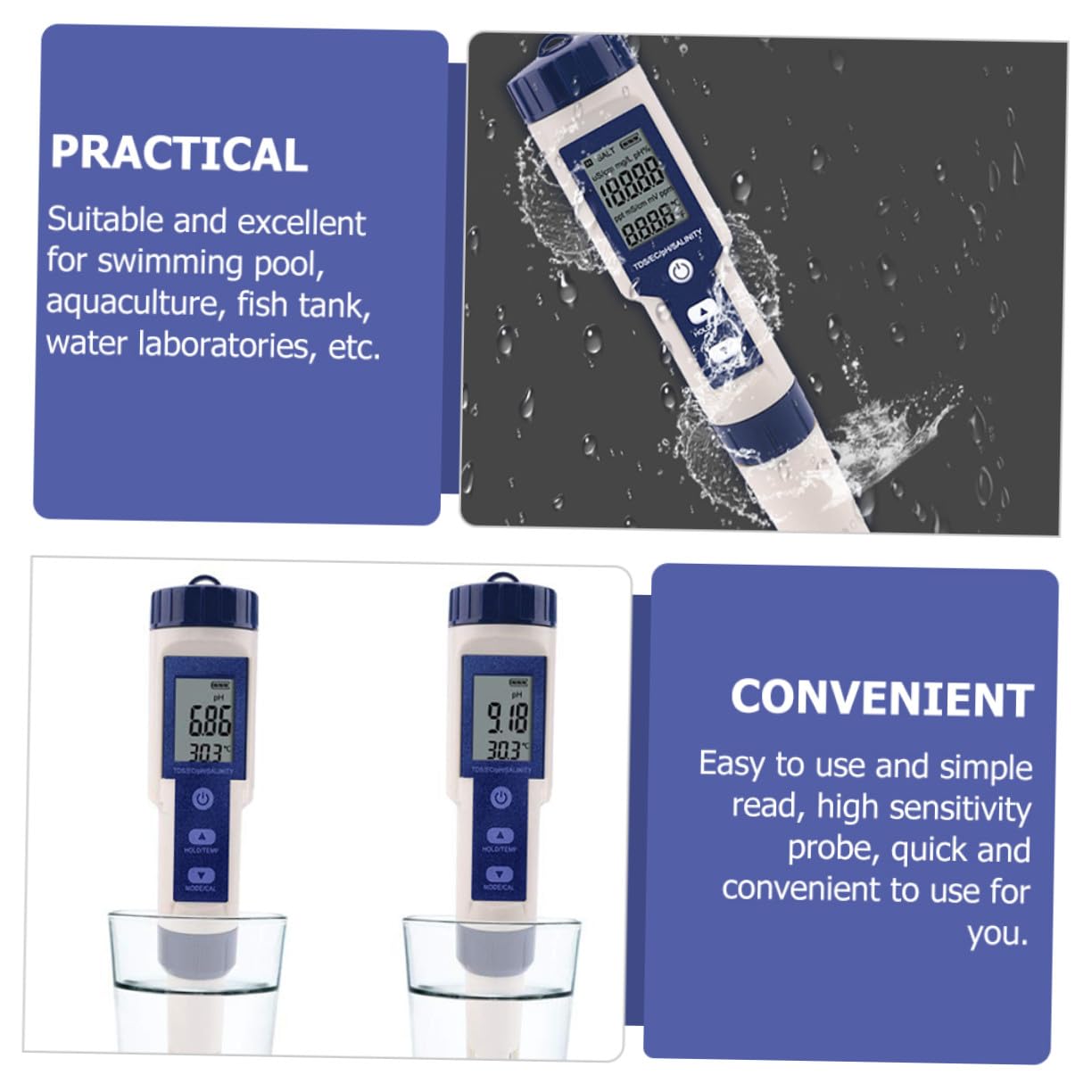 Gatuida Salinity Tester for Water Digitale 5 in 1 per Acquario | Sonda ad Alta Sensibilità, Corpo Plastico, 3 Batterie Lr44 Incluse, Monitoraggio per Piscina e Acquacoltura