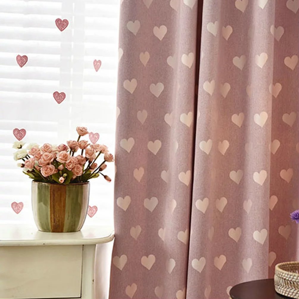 Amazon | Unusual 姫系 ライトレッド カーテン ハート柄 北欧 遮光