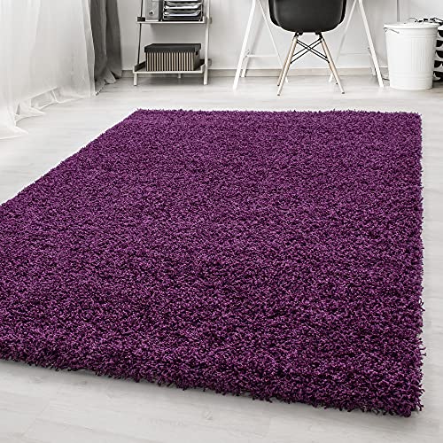Carpetsale24 Teppich Wohnzimmer Shaggy Flokati Einfarbig Design 120 x 170 cm Lila - Hochflor Teppich...