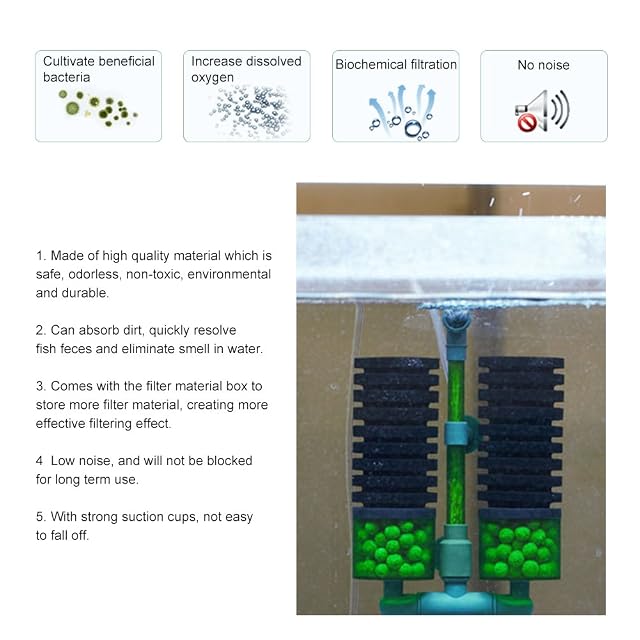 Foto 6 de 8 de Filtro Bioquímico Bio De Espuma Esponja De Cabeza Doble Bomba De Aire con Ventosa para Acuario(Qs-100A)