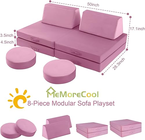 Miniatura 6 de MeMoreCool Sofá modular de 8 piezas para niños, sofá de espuma convertible rosa para sala de juegos Rosa (Dusty Rose),Verde bosque,2-marino,Azul