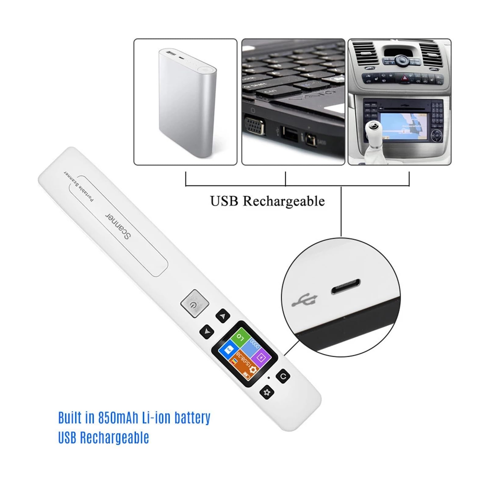 Scanner portatile ad alta velocità Wi-Fi da 1050 DPI for documenti, display LCD in formato A4 JPG/PDF for ricevute e libri aziendali(No WiFi function)