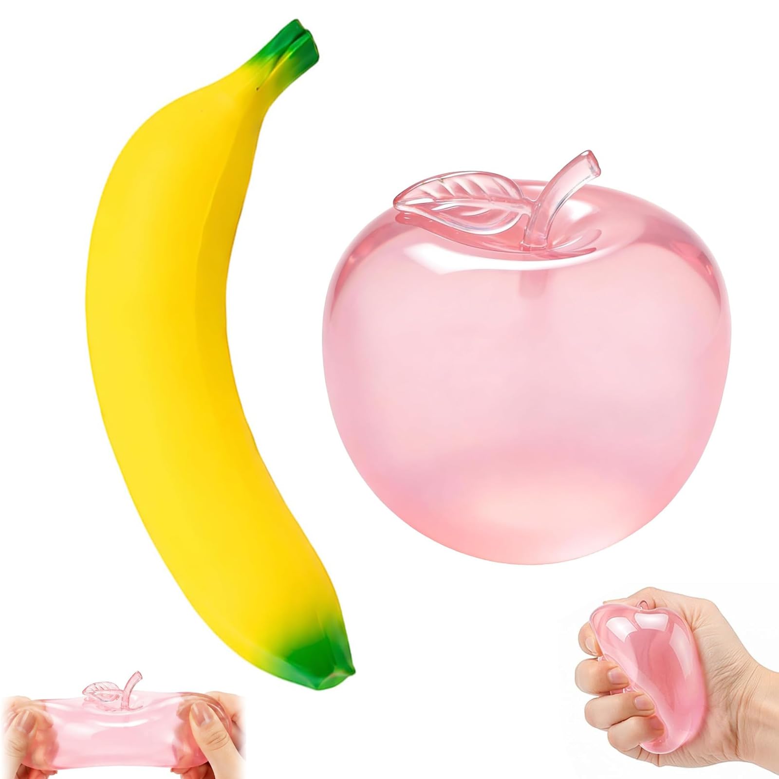 2Pcs Jumbo Squishies and Fruit Squishy Set, Two Large Soft Foam Items for Gentle Hand Activity, Suitable for Students and Office Workers, Banana and Red Apple Design-image-46