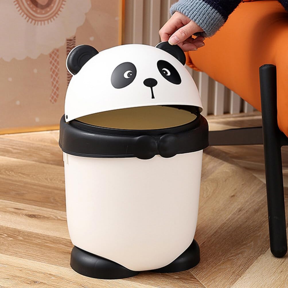 Luxshiny Niedlicher Mülleimer in Pandaform aus Pp mit Klappdeckel Moderner und Rustikaler Stil für Büro und Zuhause Kompakter Abfalleimer fürs Schlafzimmer