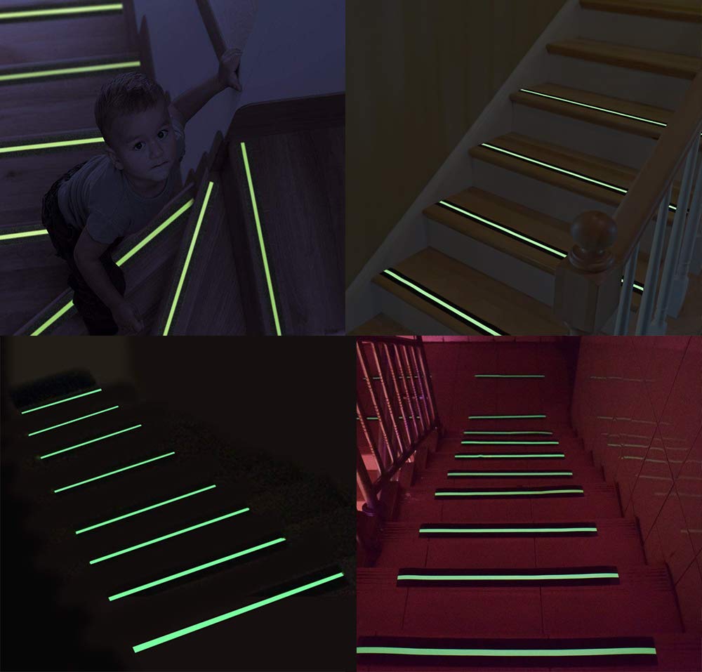 RELIANCER Anti Slip Safety Grip Tape 2inx30ft Green Glowing in The Dark Non Skid Stage Safety Tape High Traction Grit Stairs Tape Hazard Caution Warning Tape for Steps (2"×30', Green&Black)