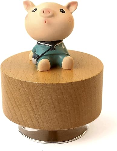 SOFTALK Caja de música mecánica de madera con diseño de animales pequeños, cajas musicales con texto en inglés "You are My Sunshine", regalo para