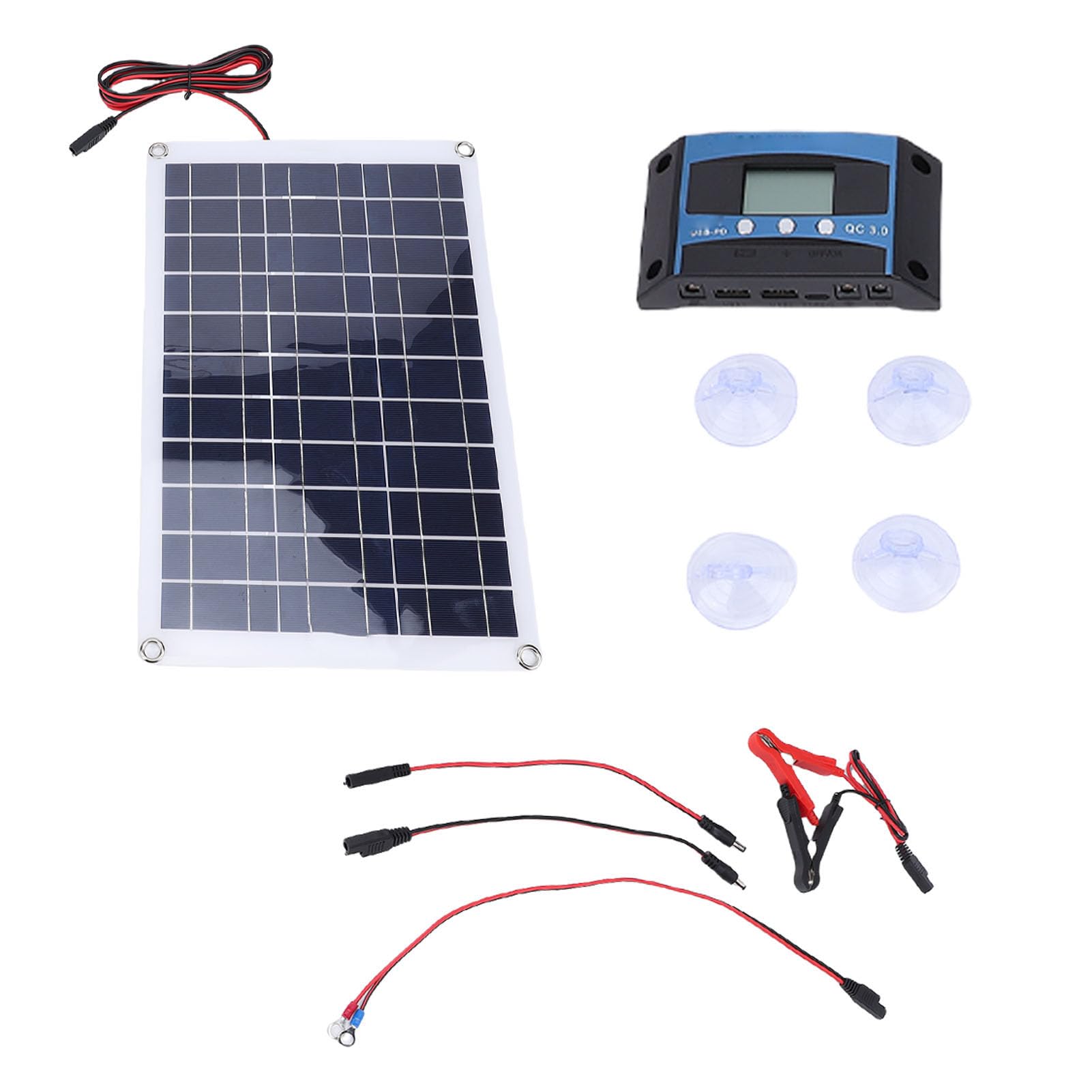 Kit de Panel Solar Monocristalino de 40 W, con Controlador de Carga Solar Controlador de Carga PWM para Coche, RV, Remolque, Camión, Bomba de Agua, Cerca Eléctrica