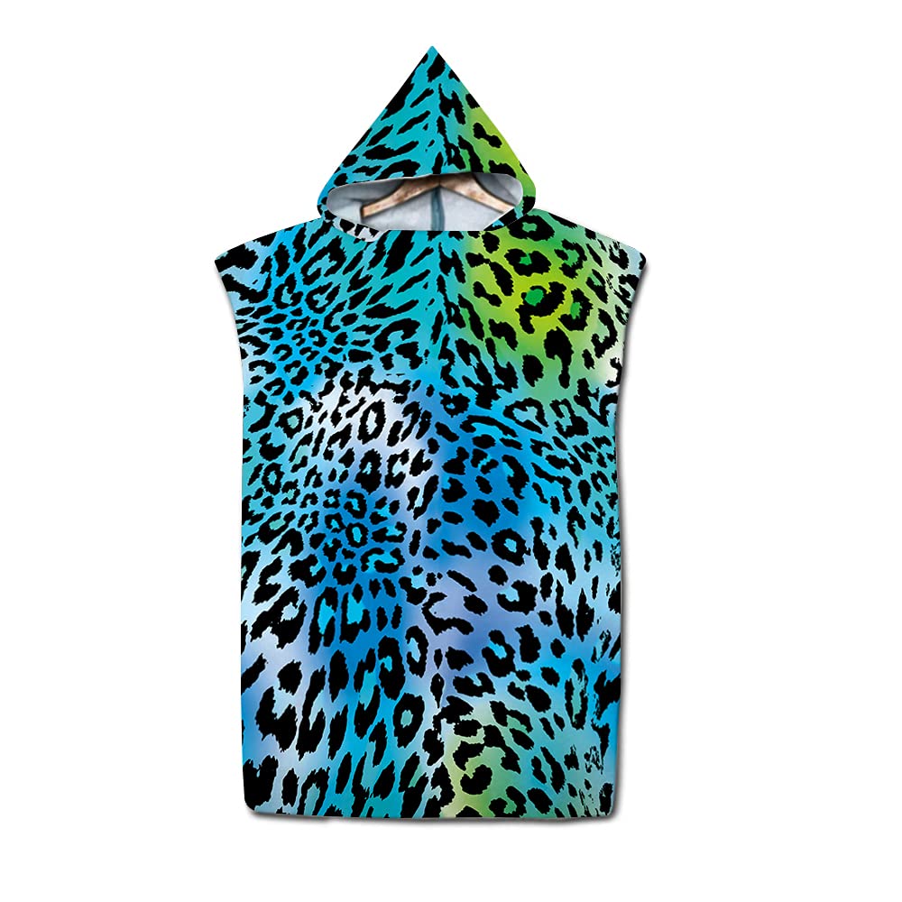 Highdi Surf Poncho Con Cappuccio, 3D Leopardo Microfibra Asciugatura