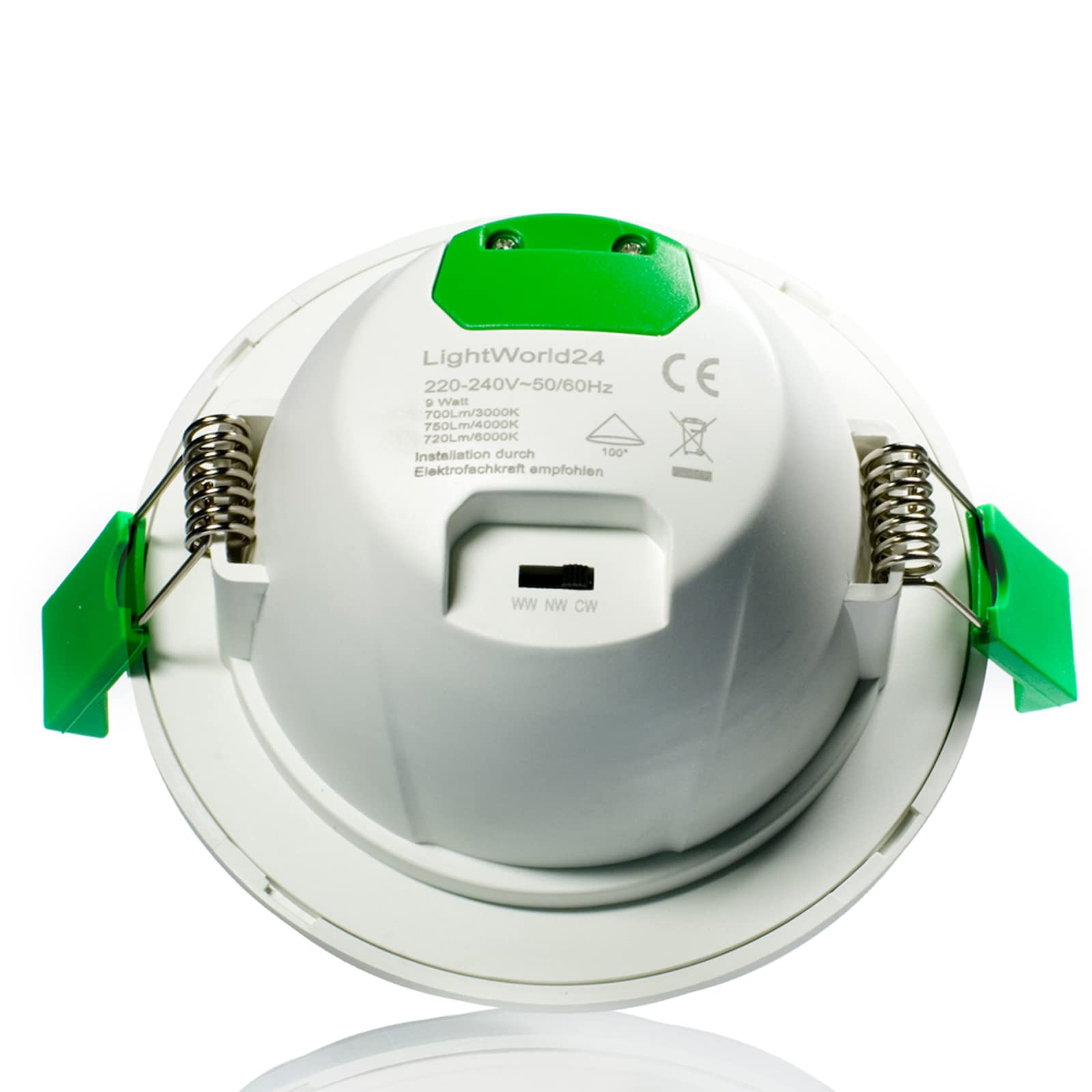 LIGHTWORLD24 10 Stück dimmbare Bad LED Einbauleuchten IP44-9W warmweiß - kaltweiß - neutralweiß - runde Deckenspots 230V Cover - Weiß - Silber CCT-Einbaustrahler