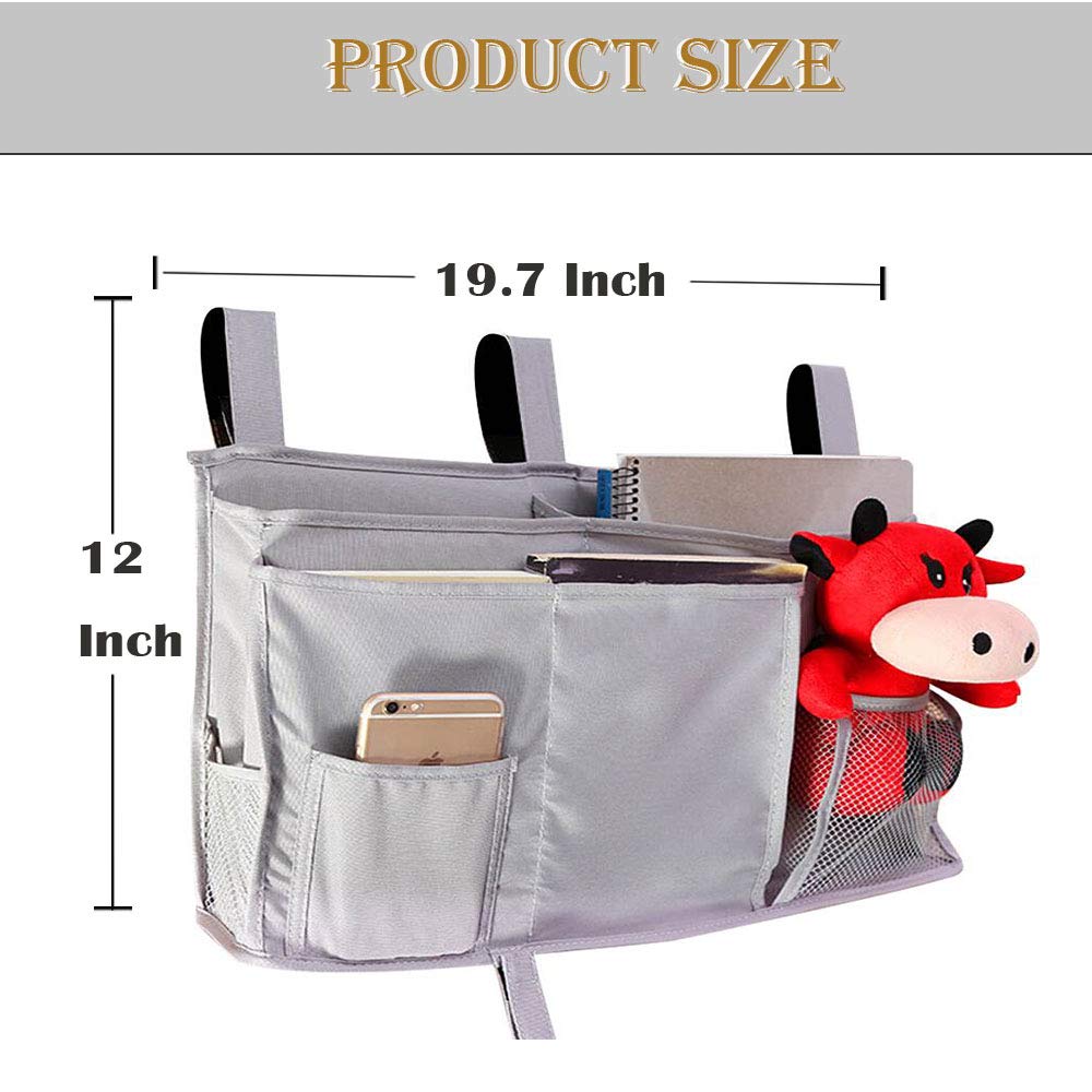 Organisateur de Chevet pour Accoudoir de Fauteui, Poche de Rangement pour Lit Sac à Accrocher en Tissu Téléphone Livre Magazines & Télécommande TV