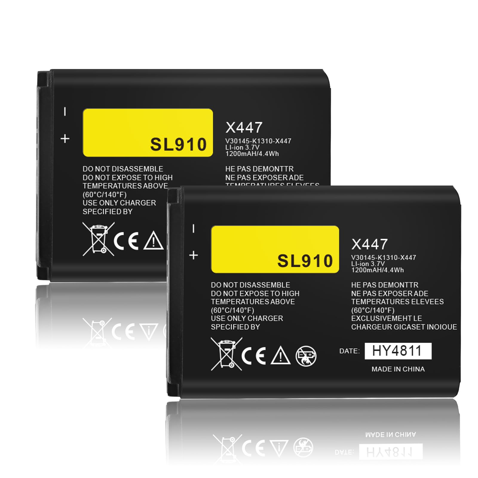 Lot de 2 batteries de rechange Li-ion 3,7 V 1200 mAh pour Siemens Gigaset SL910 SL910A SL910H compatible avec V30145-K1310K-X447 V30145-K1310-X447 V30145-K1310K-X447-00 - HY