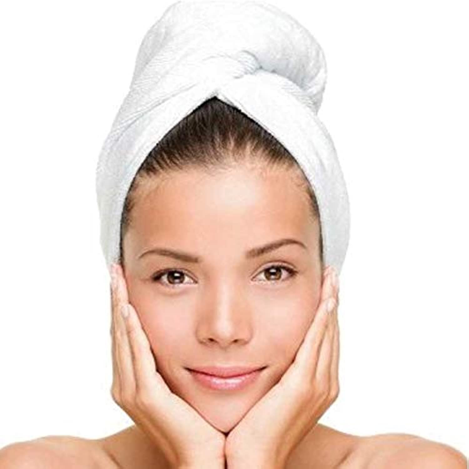 Lushh 100% Cotton Terry Hair Towel Wrap التفاف منشفة الشعر, Bath Shower Head Towel Quick Magic Dryer (White)