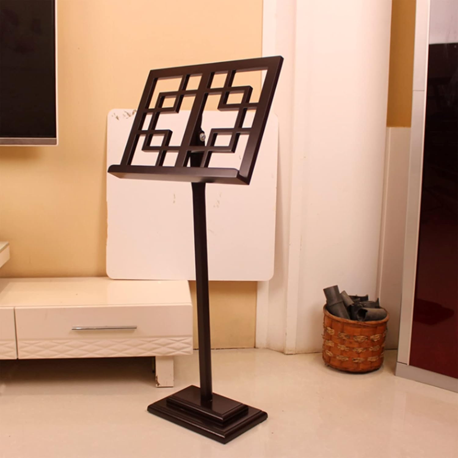 Wood Music Stand for Sheet Music Guitar Drum, Floor Standing Portable Storage Rack, Musical Instrument Players Beginners Gifts, Antique Style
