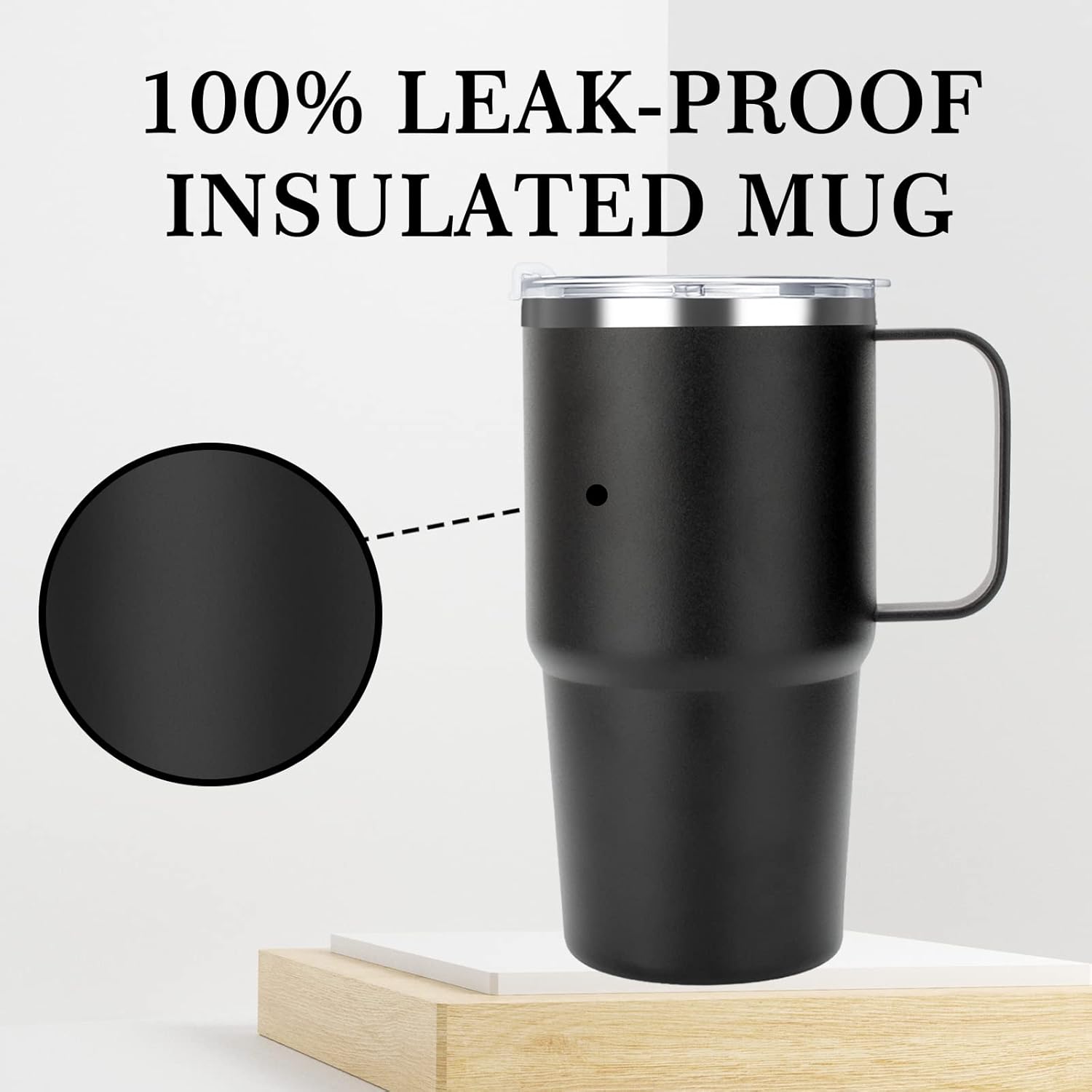 Sursip Insulated Coffee Mug with Handle and Lid, 24 oz Double Wall Vacuum Travel Thermal Coffee Tumbler with Straw for Home, Office Stainless Steel Coffee Cup - Leak proof, BPA Free (Black-1 Pack) - Image 8