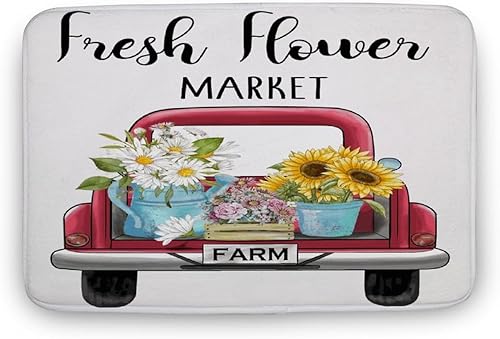 Xdwdcdaq Alfombra lavable de 16 x 24 pulgadas, alfombra esponjosa para dormitorio, mercado de flores, camiones, girasoles, alfombras para habitación