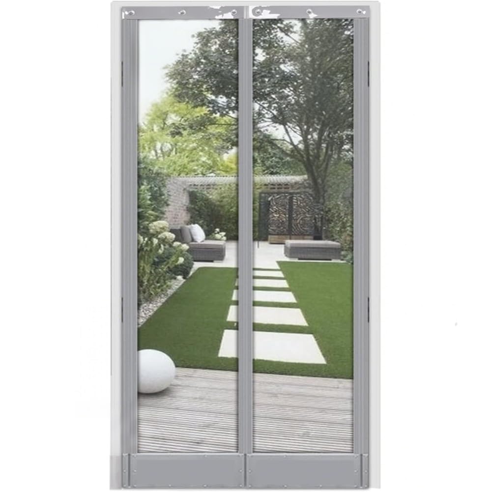 Zestaw magnetycznych drzwi z PCW – 2 przezroczyste panele z aluminiową szyną do izolacji termicznej i akustycznej, komercyjna, wiatroszczelna przegroda (0,4 x 2 m)