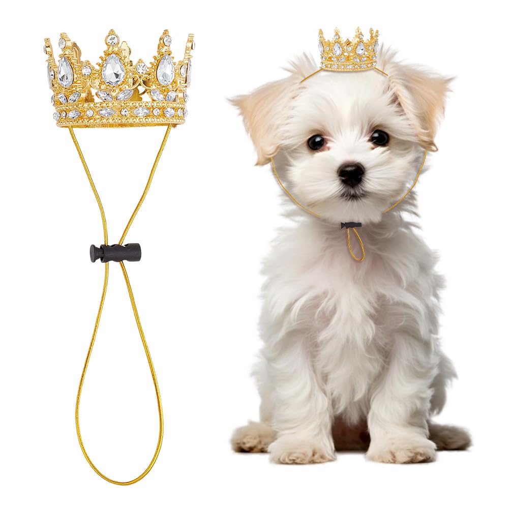 OLYCRAFT Pet Rhinestone King Crown White Rhinestone Dog Crown with Adjustable Strap Party Costume Accessories Golden Queen Crowns for Small Dog Cats Weddings Birthday Cosplay Party Photos Prop โ image 1