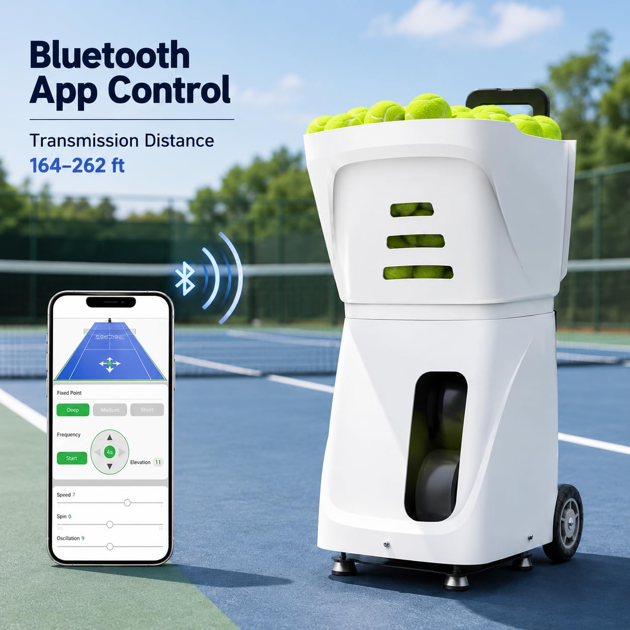 Máquina portátil de pelotas de tenis con aplicación y control remoto