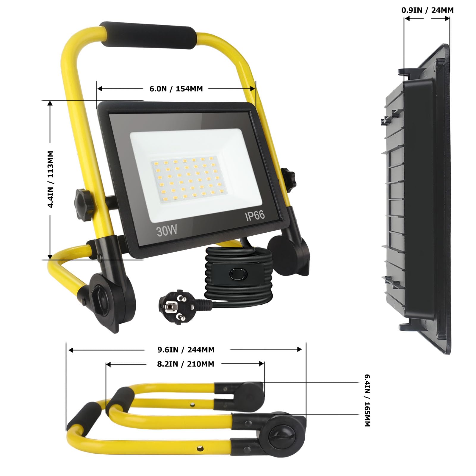 Projecteur de Chantier Led 30w, Lampe de Chantier 3240 Lm, Lampe Chantier Portable 6000k Lumière du jour Blanche, Ip66 Étanche, Prise Ue Lampes de Chantier Avec Fil de3,5m pour Atelier, Garage, Jardin