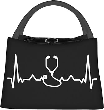 Rqwaaed Stethoscope Heartbeat Doctor Nurse Large Collapsible Insulated Cooler Bag - Leakproof Lunch Tote for Adults