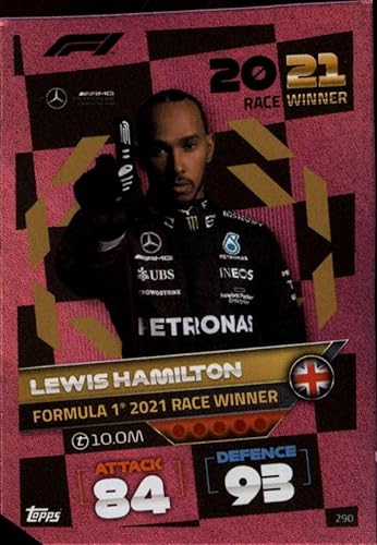 2022 Topps Turbo Attax F1 Mirror Foil Pink Racing #290 Lewis Hamilton Mercedes Official Formula 1 Trading Card (Stock Photo shown, card straight