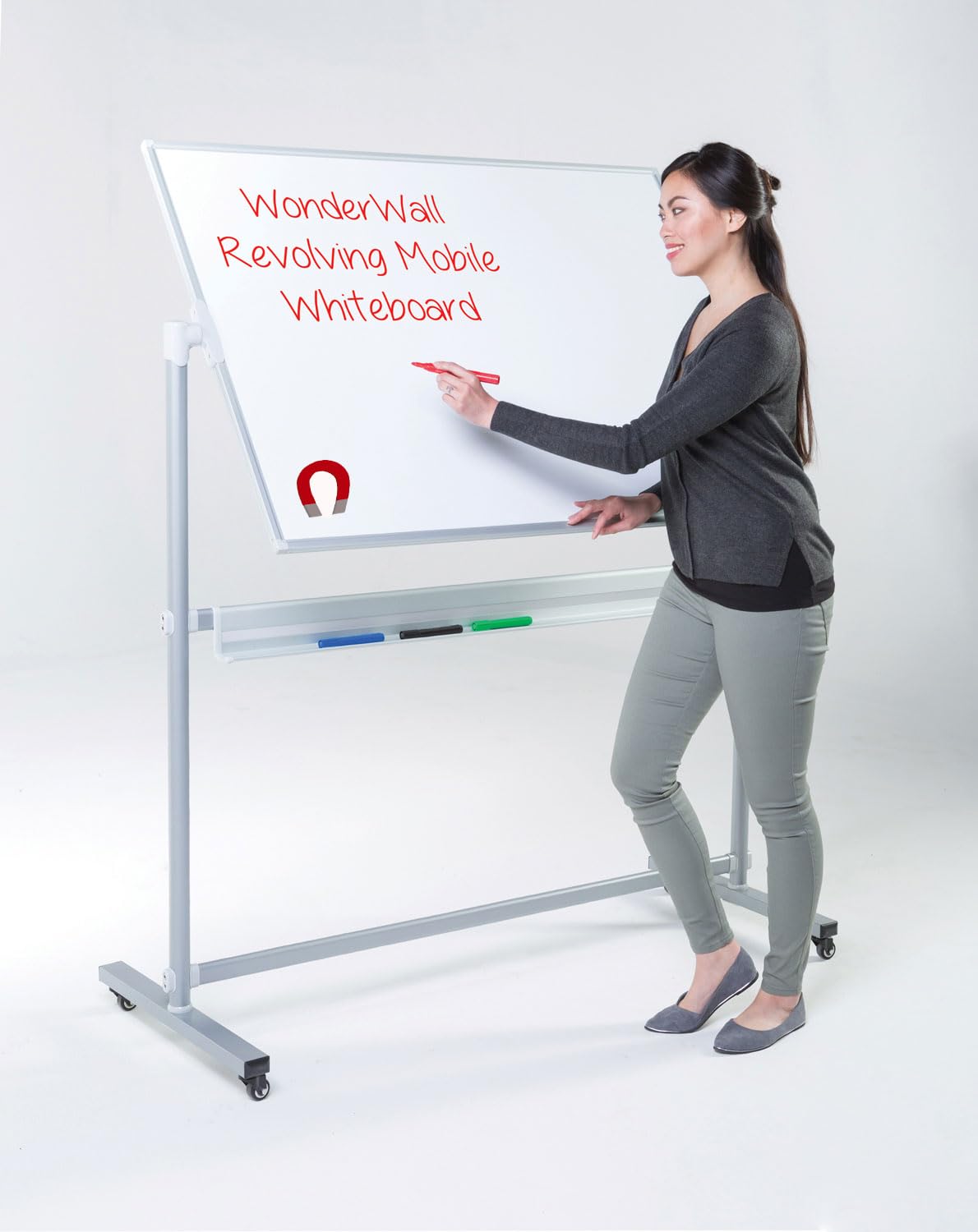 Wonderwall Revolving Mobile Magnetic Whiteboard | Double-Sided Dry-Wipe Board Surface with Pen Tray | (H) 1200 x (W) 1800mm - Ideal for Office, School