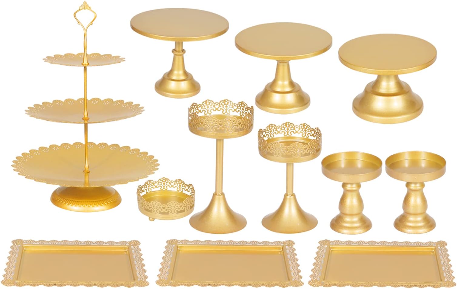 Cake Stand, Dessert Table Display set, 12 Pieces Gold Metal Cake Stands, Pastry Trays, Wedding Cupcake Stand Set Pedestal/Display/Plate/Stands and Trays, Birthday Party Decorations for Tables