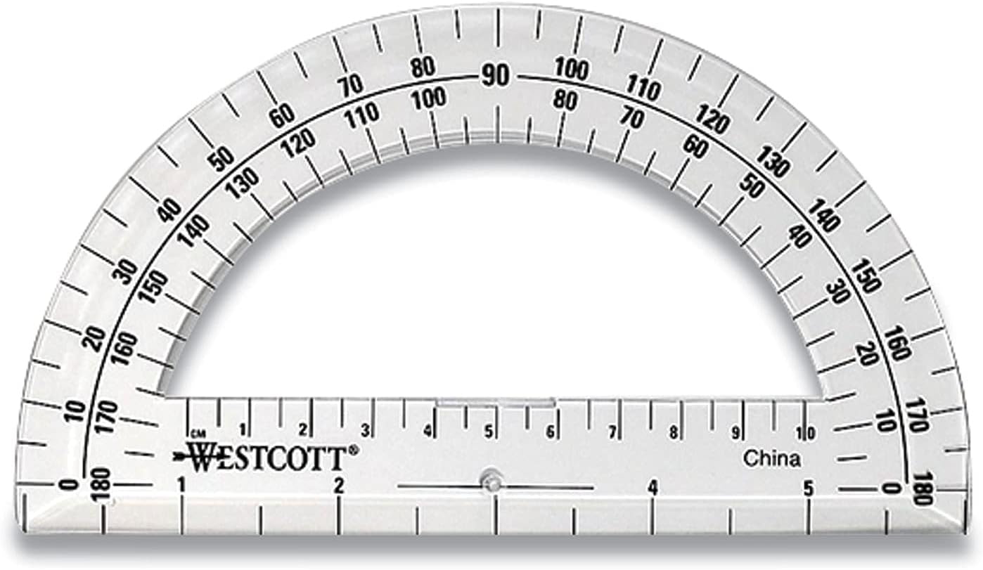 Westcott Plastic 180 Degree Protractor, Ruler Edge for 6-Inch Base, Back-to-School, School Supplies, Classroom Supplies