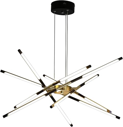Miniatura 29 de Candelabro negro moderno, lámpara Sputnik con 10 luces, regulable, enchufable, lámpara de techo colgante incrustada, lámpara colgante LED dorada
