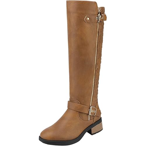 DREAM PAIRS Women's Knee High Boots Wide Calf Low Heel Riding Boots Fall Tall Boots for Women