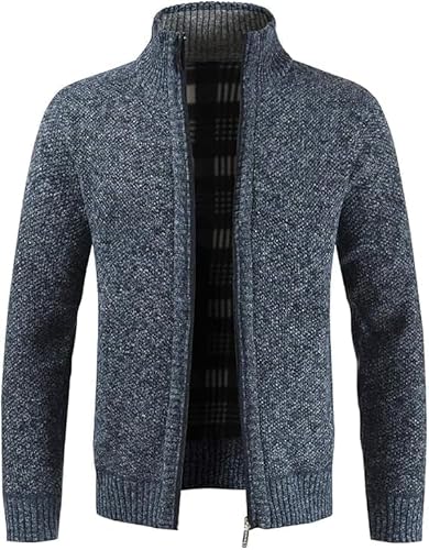 Image of MATINEE - S-6XL - Mens Fleece Thermal Fleece Lined Sweater Cardigans-Plus Sizes (UK, Alpha, 5XL, Regular, Regular, Blue Melange 1)