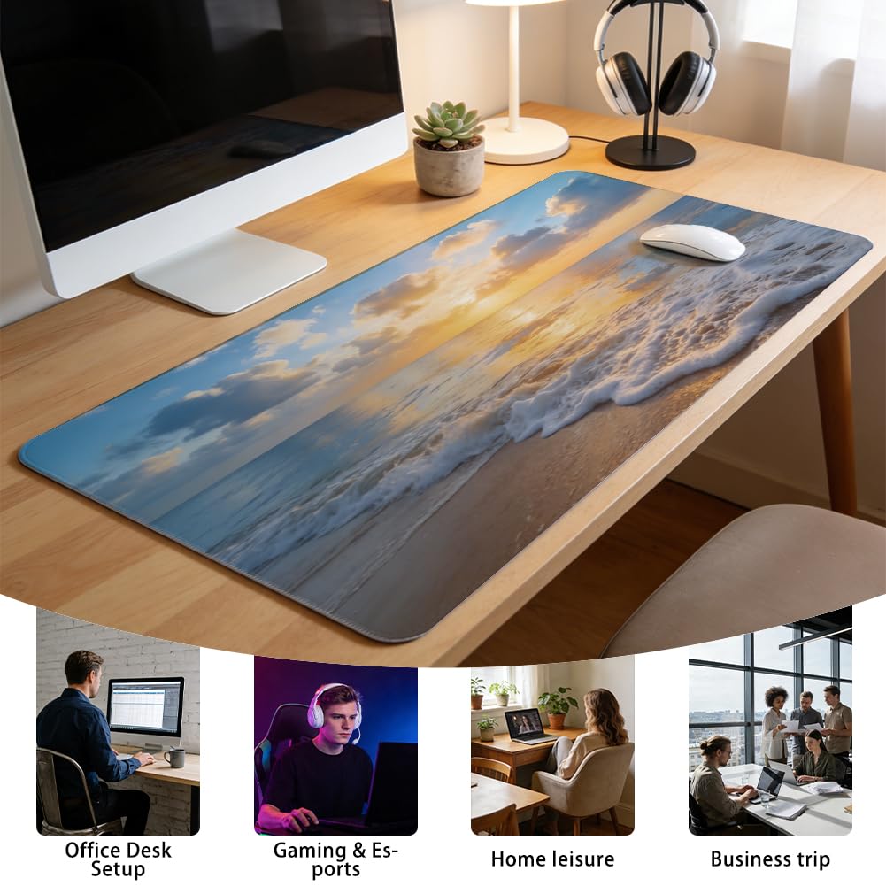 Alfombrilla de ratón grande para videojuegos, playa, alfombrilla de escritorio, alfombrilla de ratón, protección de mesa, decoración de oficina, impermeable, base de goma, alfombrilla de
