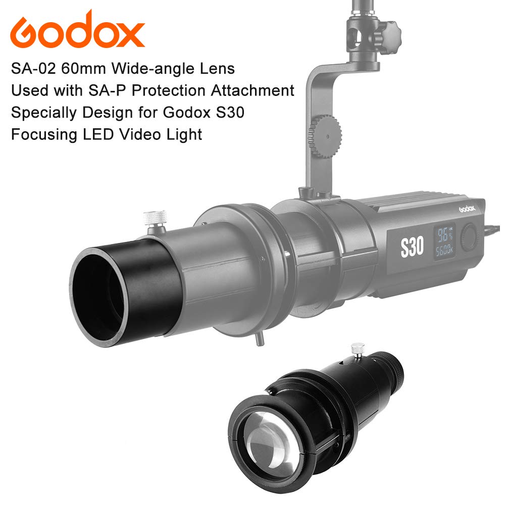 GODOX S30 Attachment +SA-02 Obiettivo 60mm per GODOX S30 LED Video Luce Registrazione Video Fotografia Ripresa Esterna (SA-02)