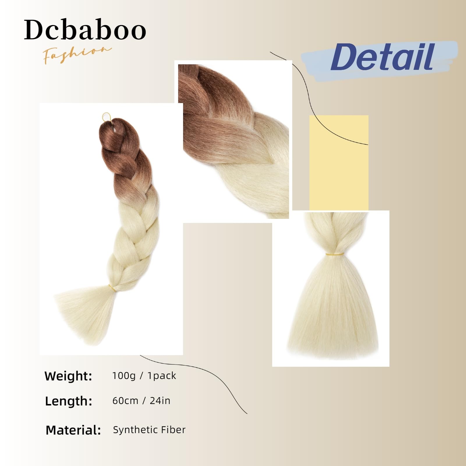 Dcbaboo Hair Extensions for Braiding Jumbo Braiding Hair Extension 1pack 24inch Synthetic Hair Kanekalon Ombre Braids Extensions Hair Afro Crochet Twist Box Braids 100g - Image 2