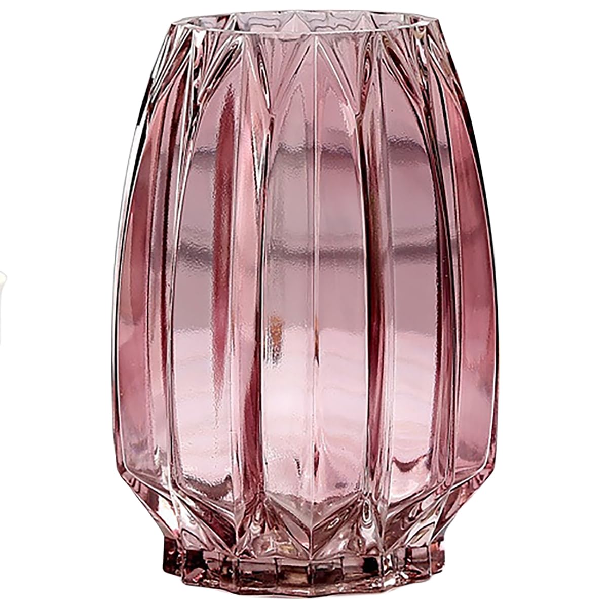 Lucky Bird Pink Glass Vase Modern Ribbed Vase for Flowers, Candles, and Decorative Accents - Tall/Short Vases for Centerpieces Home Table Decor(Purple Pink H8.0inch)