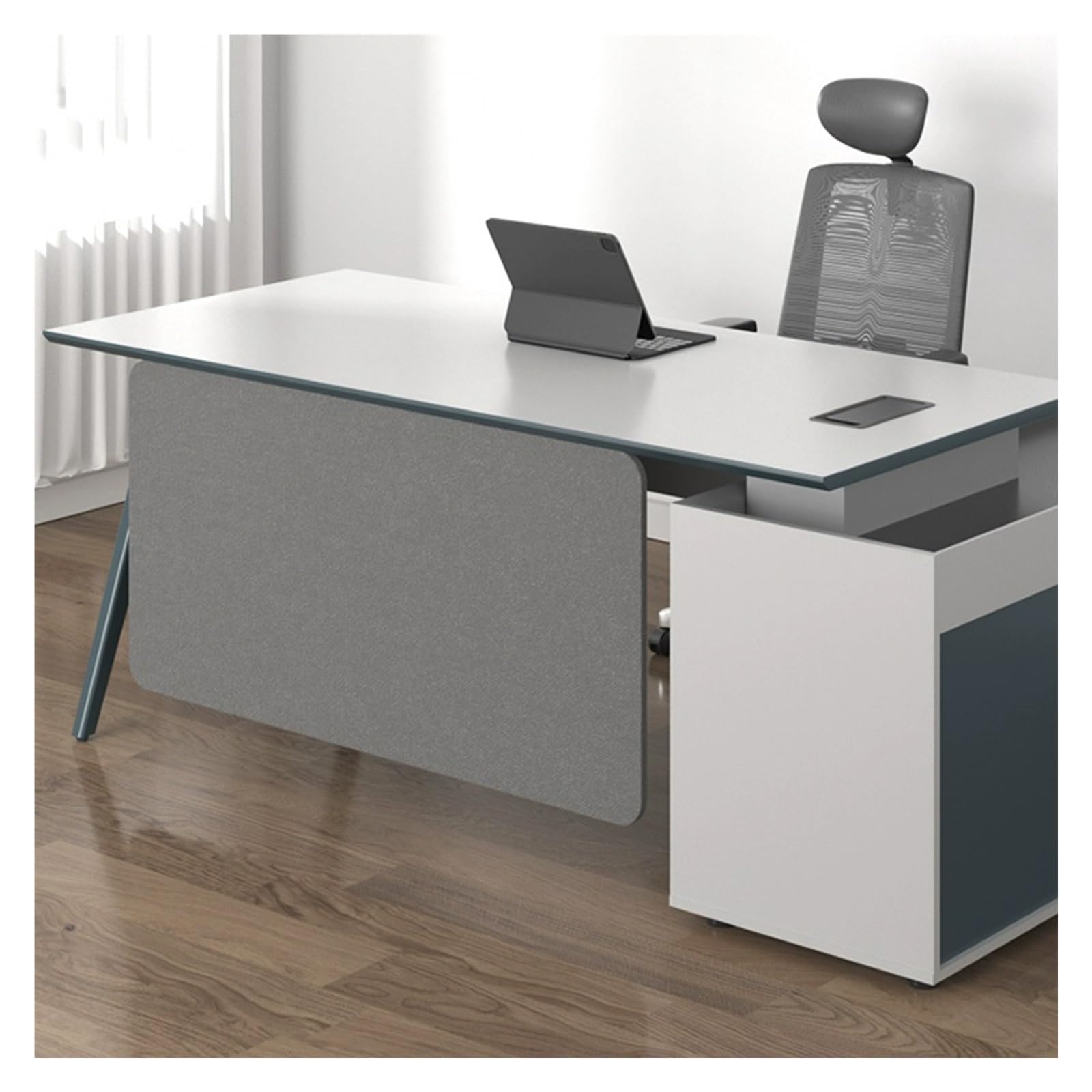 Biurowa ochrona prywatności, wysokość 60 cm, dźwiękoszczelny panel działowy na biurko, redukcja hałasu, przegroda do przestrzeni roboczych, ciemnoszara, długość: 134 cm, zwiększenie komfortu
