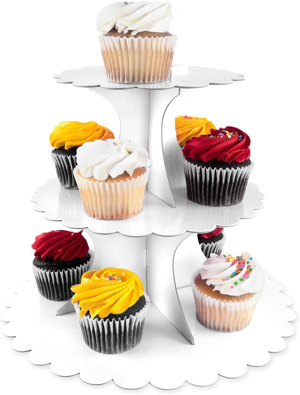 Super Z Outlet3 Tier Cupcake Cardboard Stand with Blank Canvas Design for Pastry Servings Platter, Birthdays, Dessert Tower Decorations (1 Stand) (White)