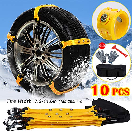 BiBOSS Snow Chains 10 Pcs Anti Slip Tire Chains Adjustable Security Emergency Car Tire Chains Fit for Most Car SUV Truck Vans,185-295mm/7.2-11.6''