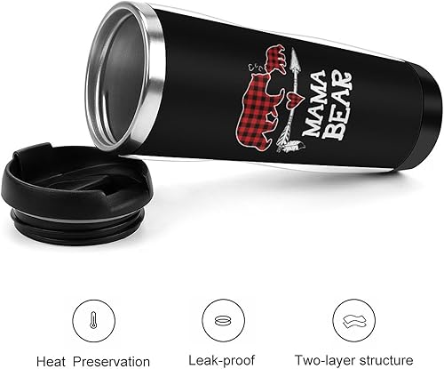Miniatura 3 de Taza de café con tapa con diseño de mamá oso de búfalo rojo a cuadros