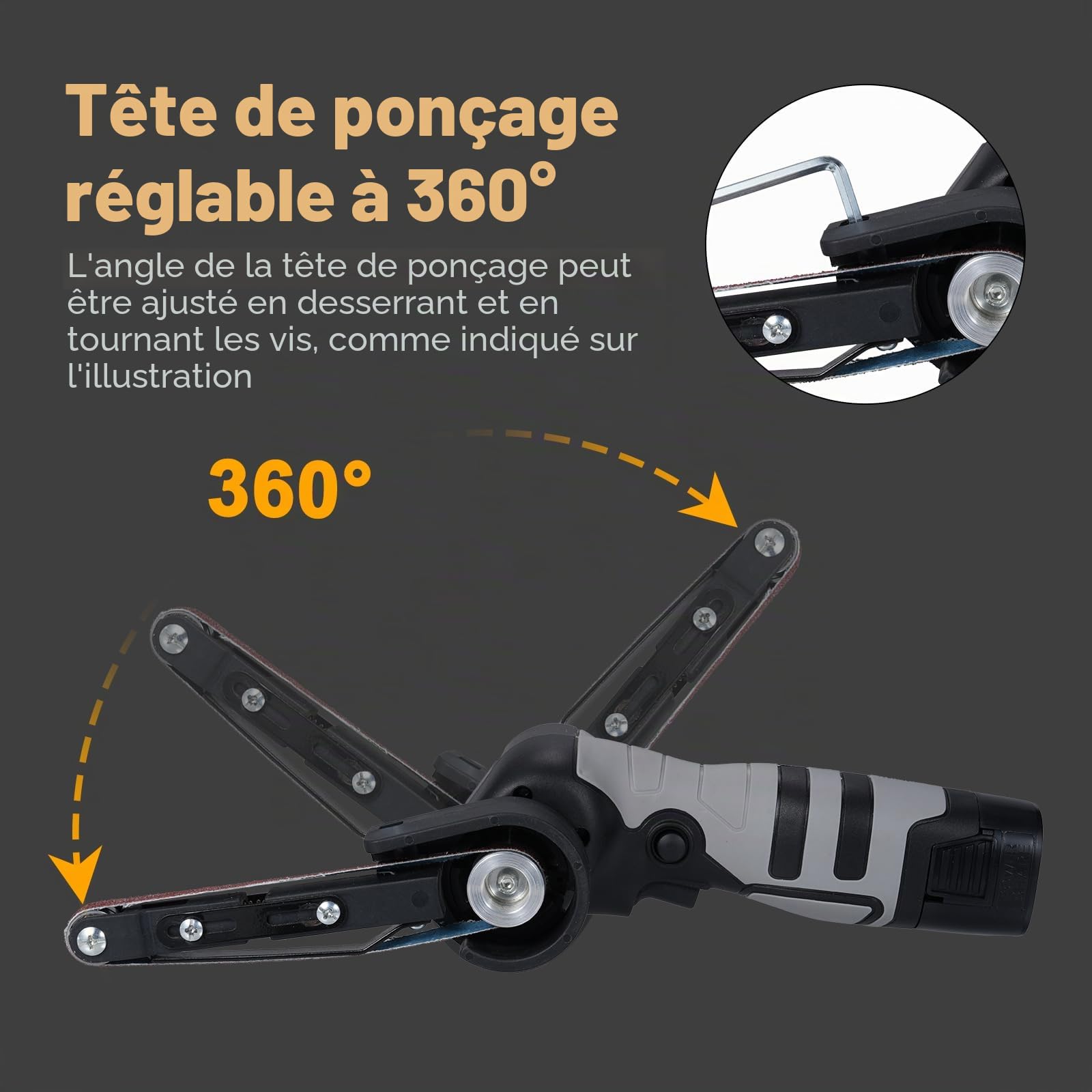 Geevorks Ponceuse à bande électrique Mini-ponceuse à bande de 6500 tr/min et 10 bandes abrasives pour bois, métal et plastique