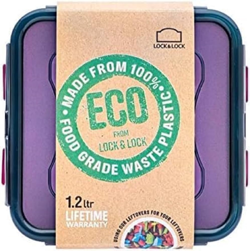 Locknlock Multicolor Eco Food Containers With Lids - Square 1.2Ltr (15.5 X 15.5 X 8.7Cm), Airtight, Watertight, Bpa Free & Dishwasher Safe