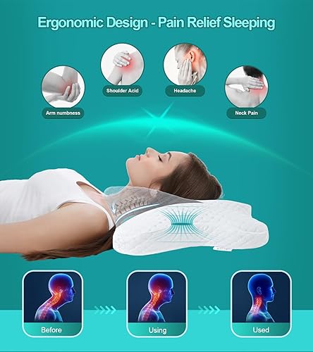 Miniatura 2 de QIUBABYO Almohadas de espuma viscoelástica, almohada cervical para aliviar el dolor de cuello y hombros, almohada ergonómica de contorno de cama,