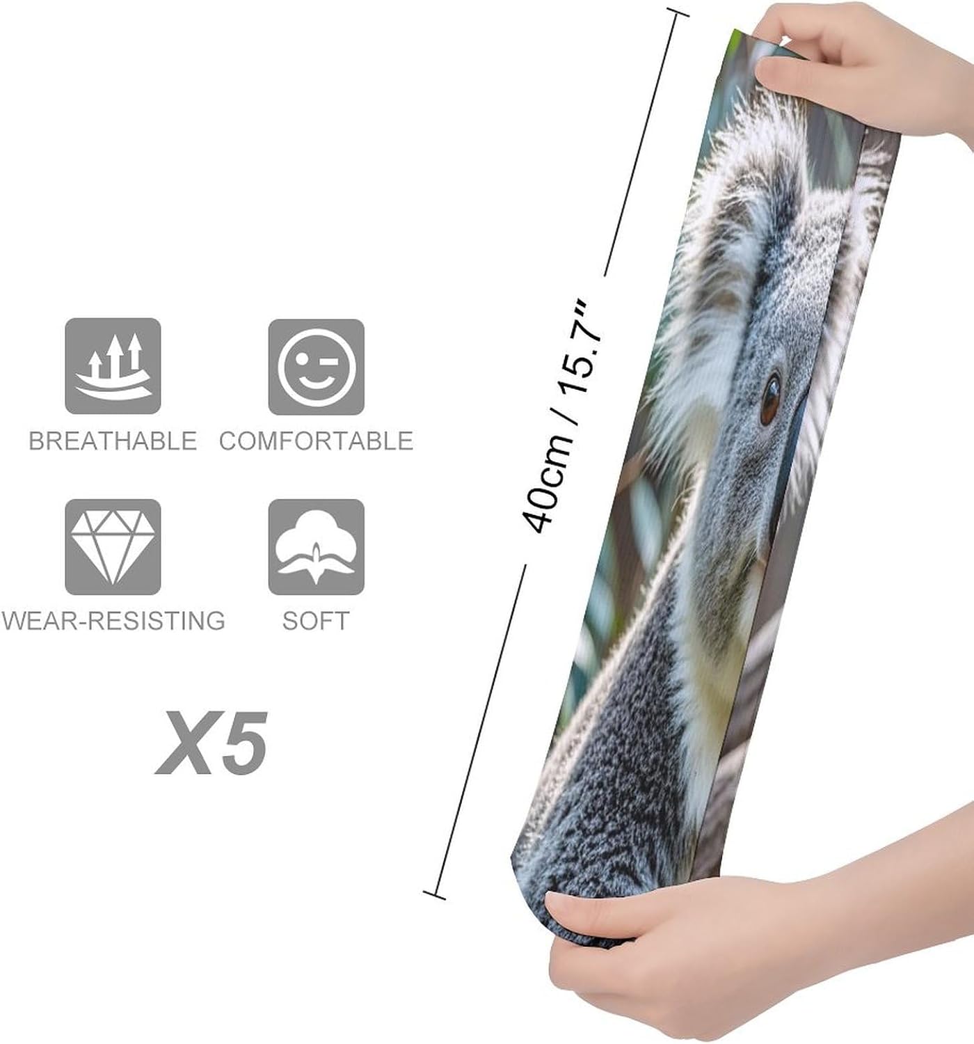 Lovely Koala Crew Socks Cozy Casual Calf Socks Lightweight Long Work Sock Breathable Athletic Sock for Hiking Sports Running 5 Pairs