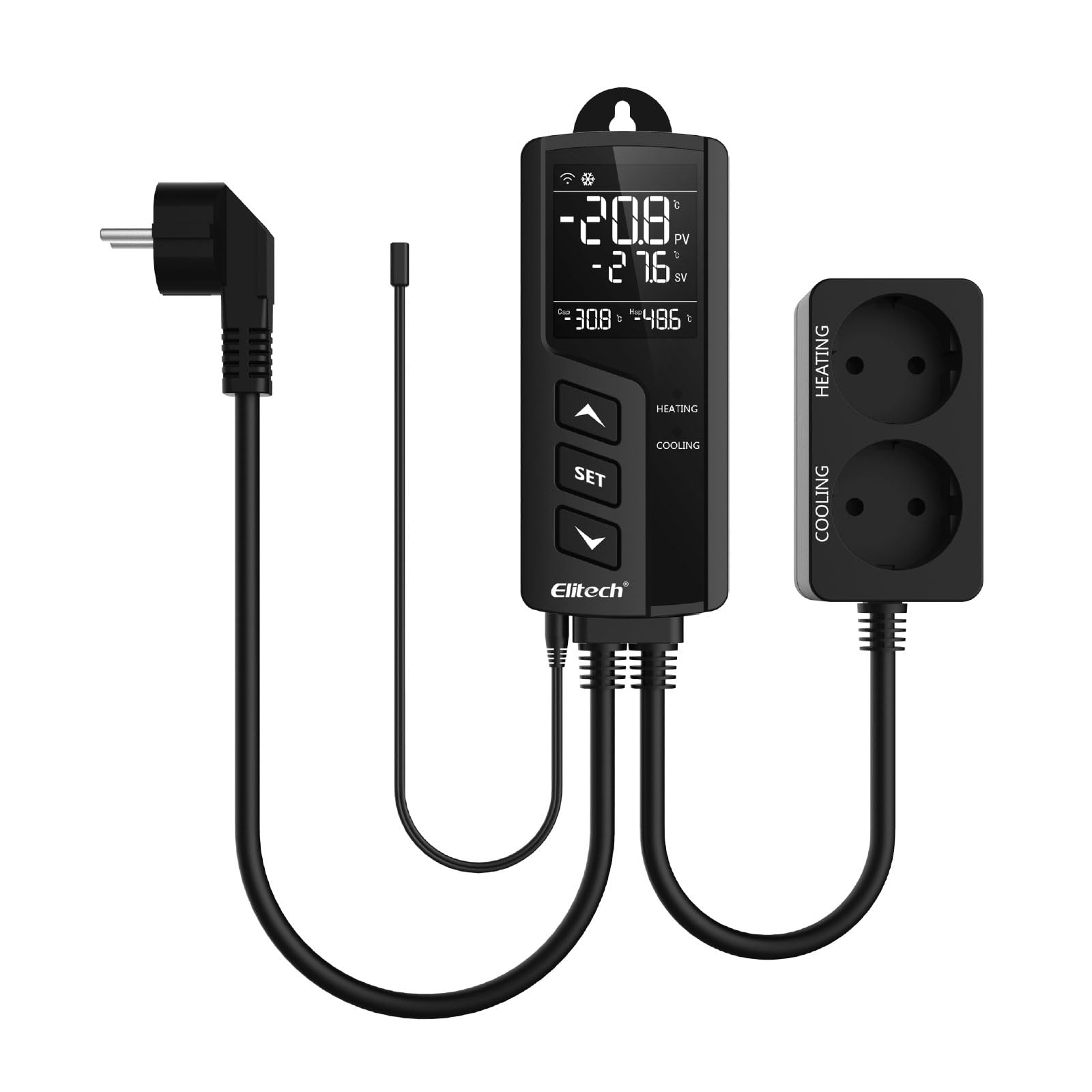 Elitech STC-1000WIFI Dual Relay 220v Socket Termostato Digital con Sonda, Controlador de Temperatura de Enfriamiento y Calefacción para el Acuario Calentador de Agua Incubador