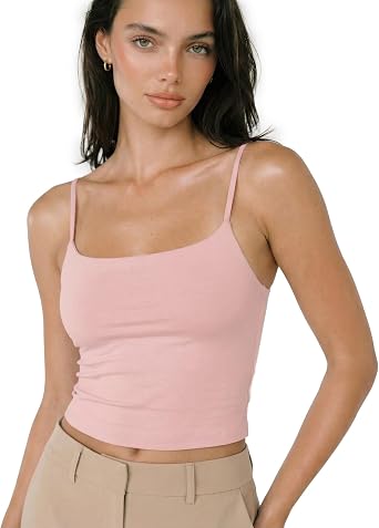 sissycos Womens Square Neck Camisole Built-in Bra Spaghetti Strap Tank