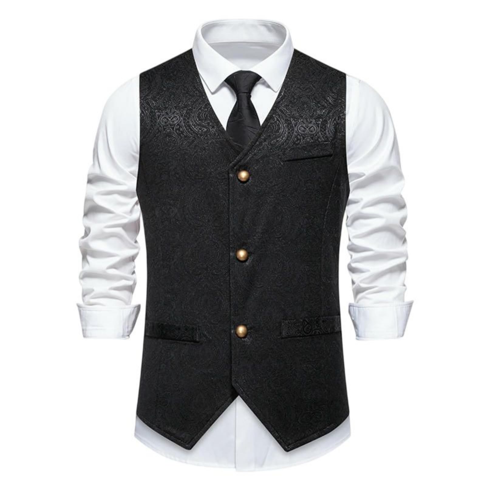 Chaleco de rayas de corte ajustado de doble botonadura negro estilo británico para hombre