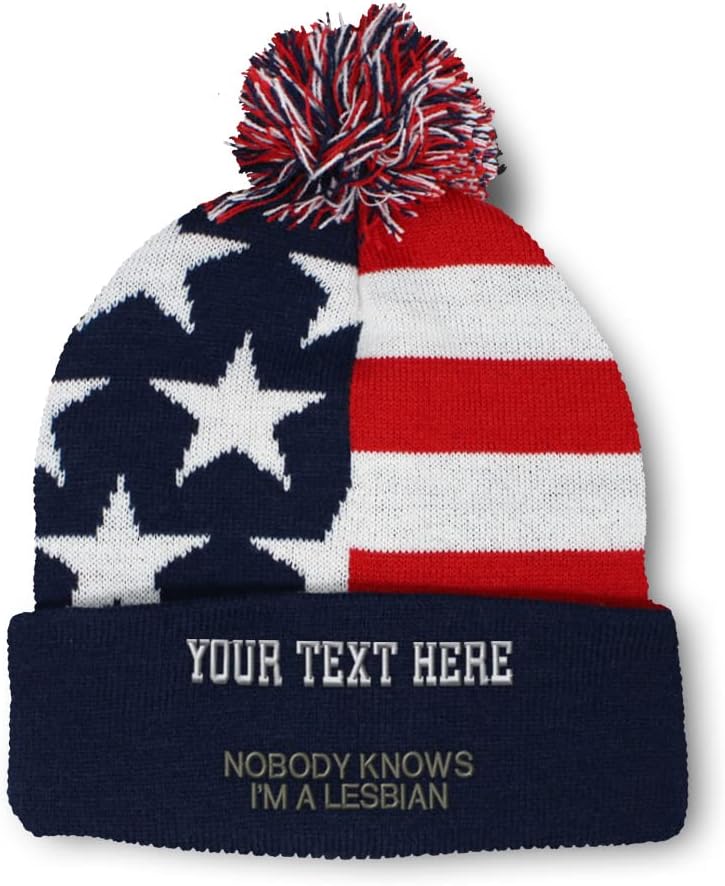 Custom Pom Pom Beanies for Women Nobody Knows I'm A Lesbian LGBTQ Embroidery Skull Cap Humor Acrylic 1 Size