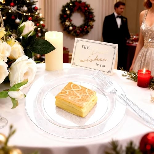 Vista 13 de WDF - Vajilla desechable de plástico para fiesta de boda, Dorado